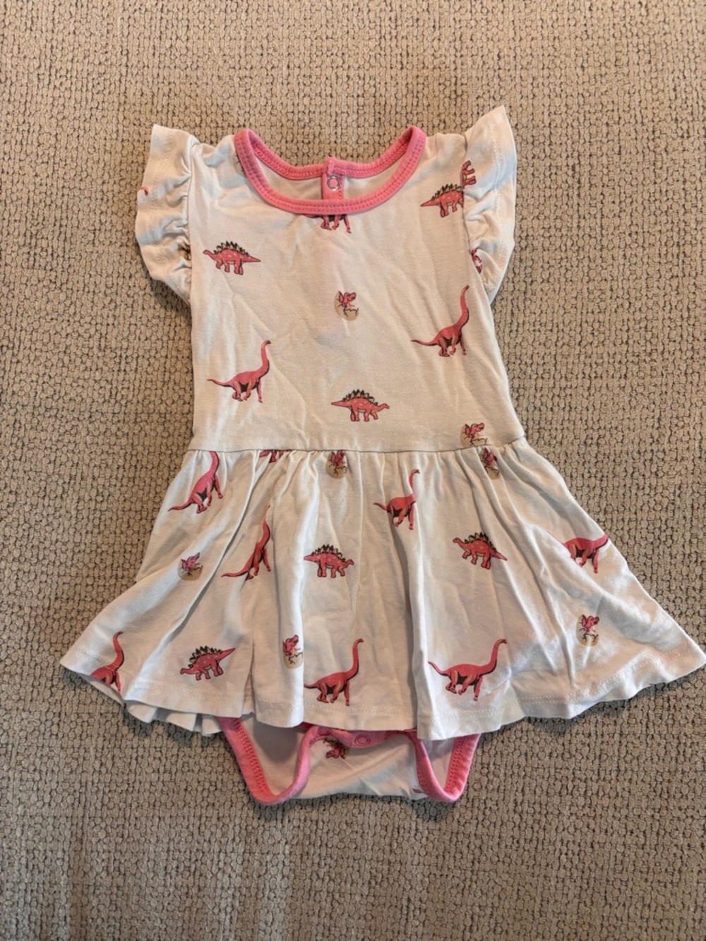 Kyte BABY Pink Dinosaur Skirted Bodysuit Dress